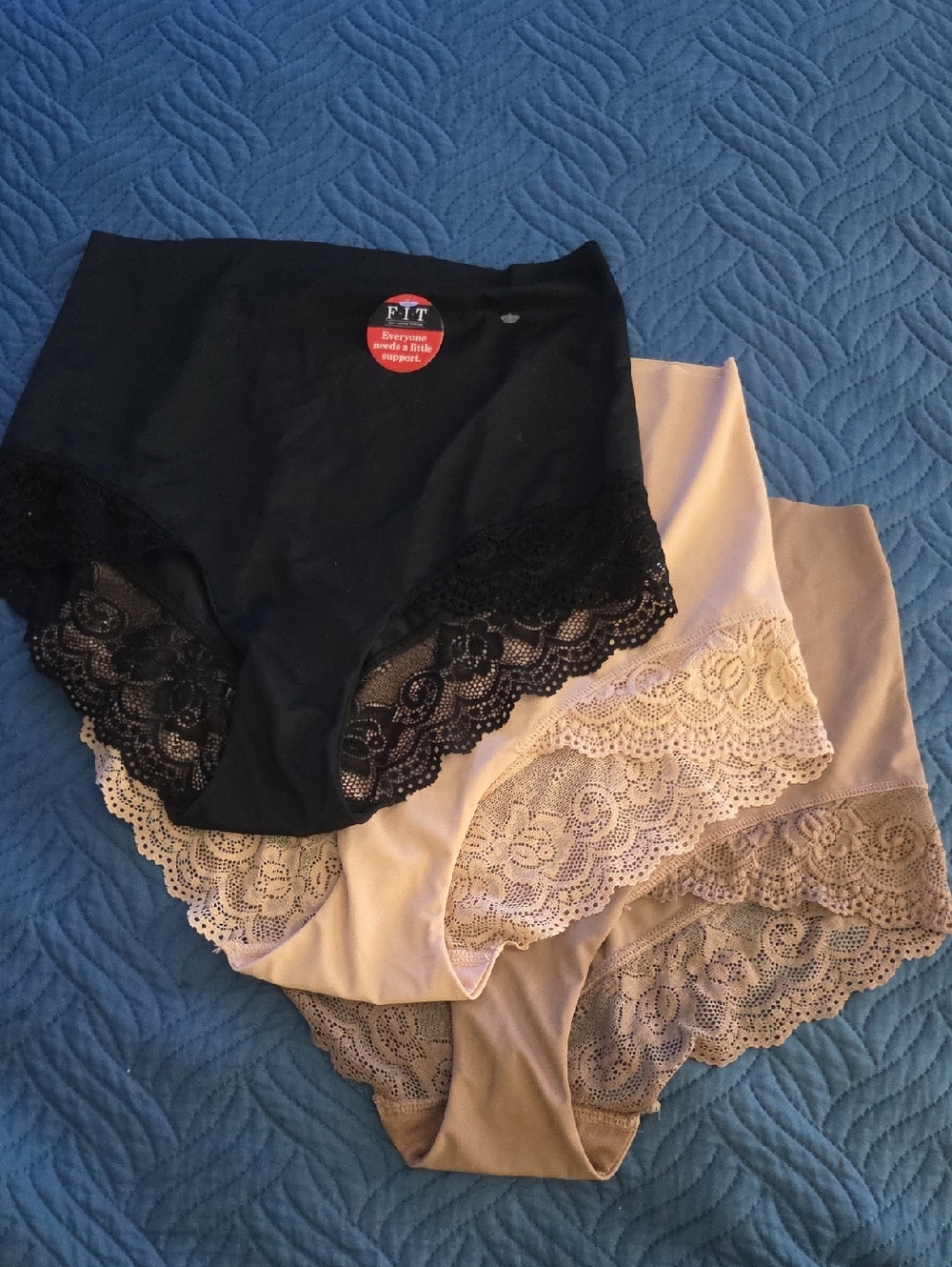 3-Pack Lace Trim High-Waist Briefs - Black, Nude & Taupe